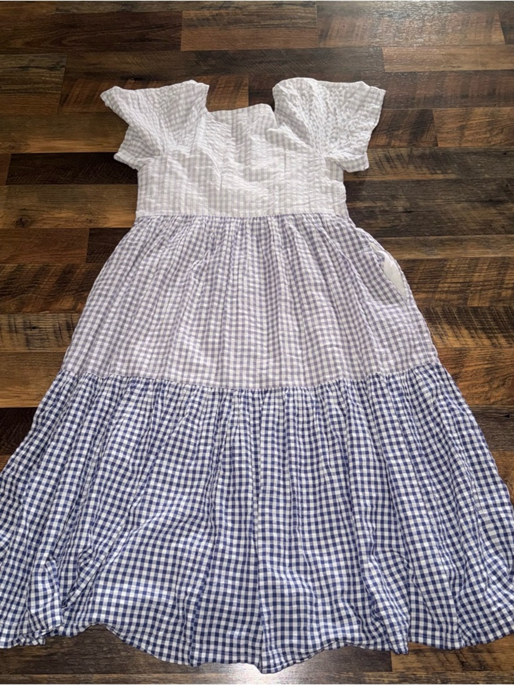 Madewell White and Blue Gingham Tiered Button-Front Maxi Dress - Picture 2 of 3